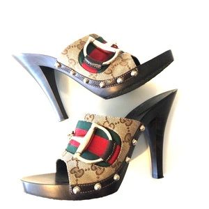 Gucci Guggissima Canvas Horsebit Peeptoe *Damaged